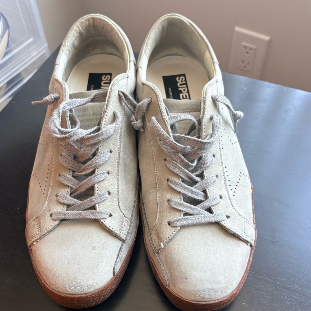 Golden Goose Cream and Gray Sneakers